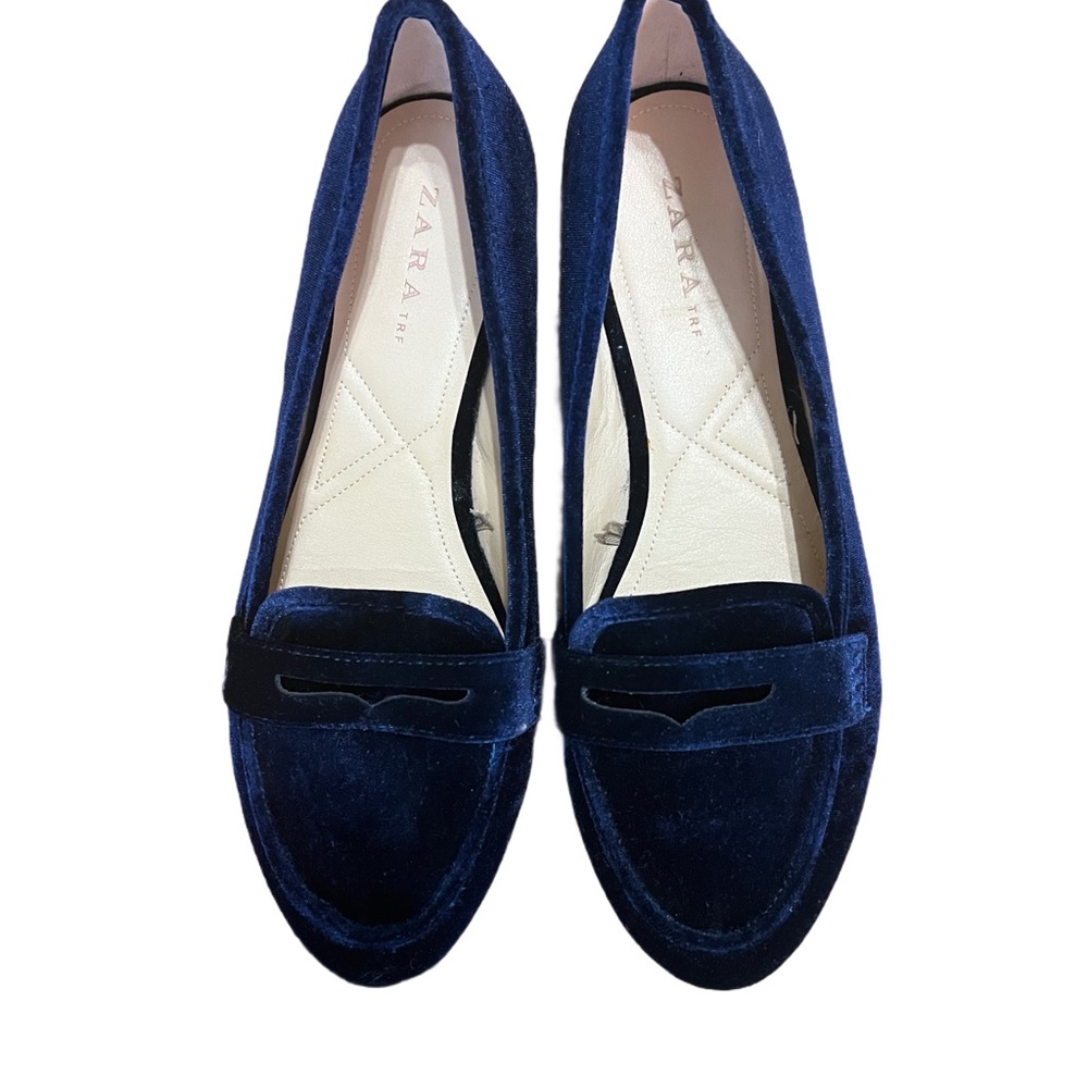 Zara Women's Blue Velvet Loafers